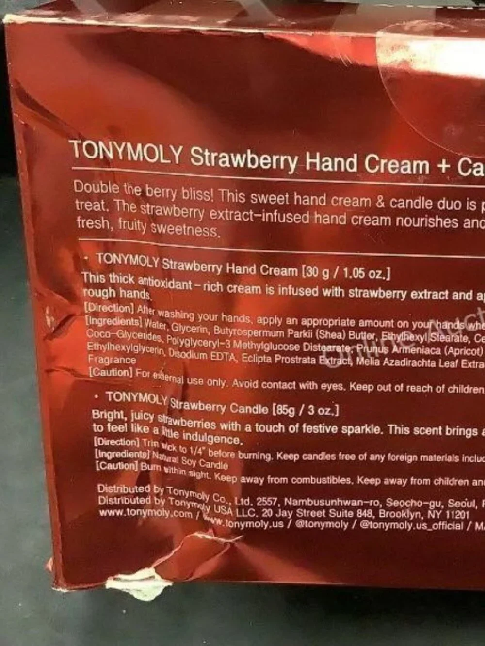 NWT TONYMOLY Very Berry Strawberry Hand Cream & Candle Gift Set